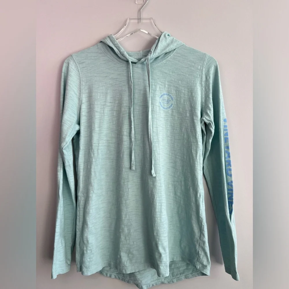 Vineyard Vines long sleeve hooded slub knit fabric  previously loved S mint/blue - Picture 4 of 8